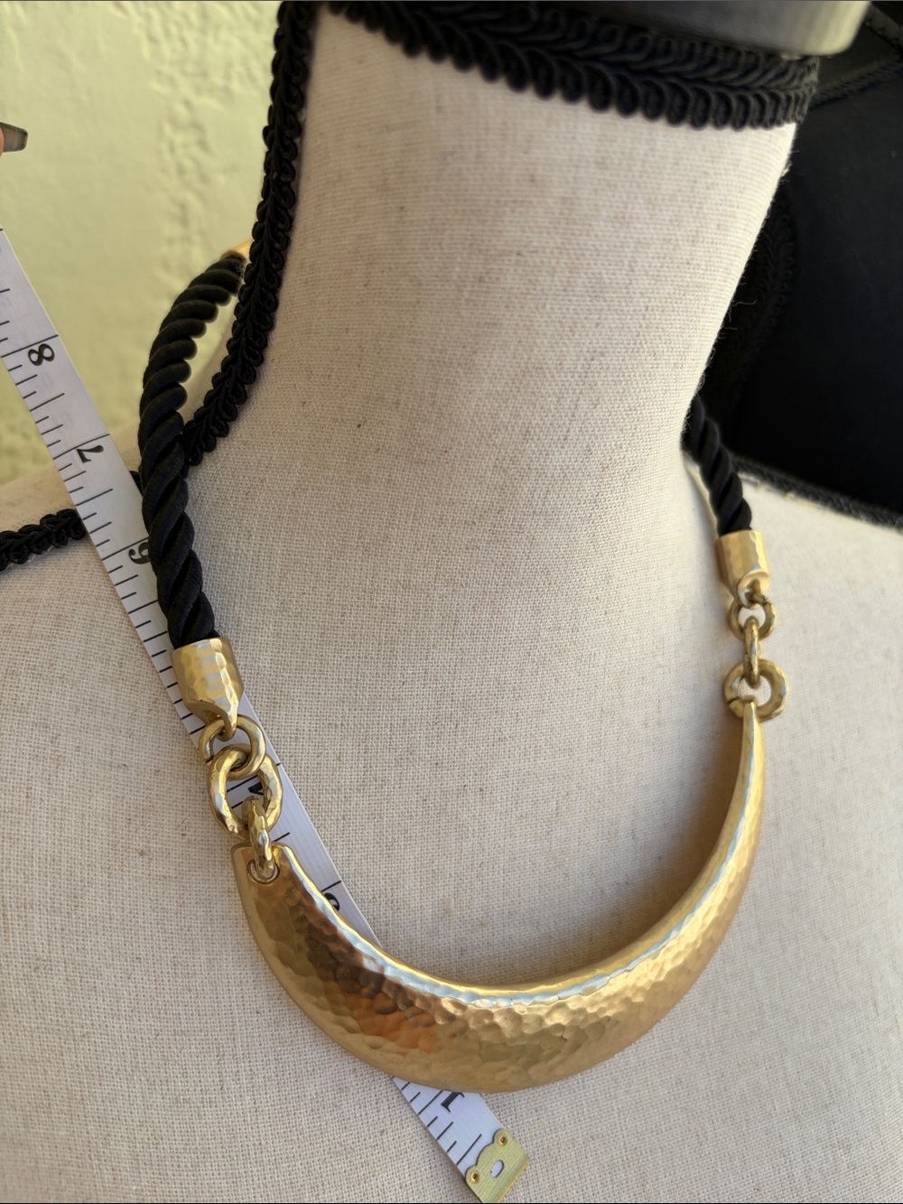 Chico's Hammered Gold Crescent Pendant on Black Rope - Picture 7 of 8